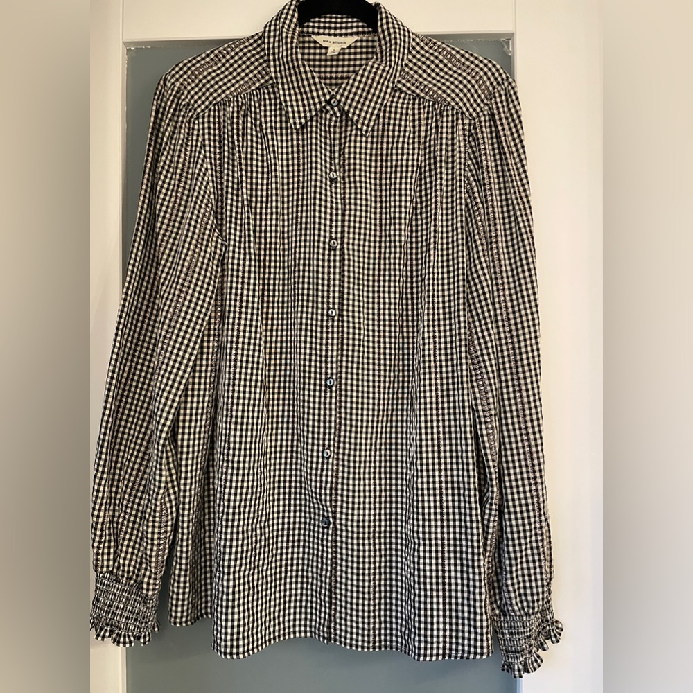 Max Studio Black and White Checked Long Sleeve Top